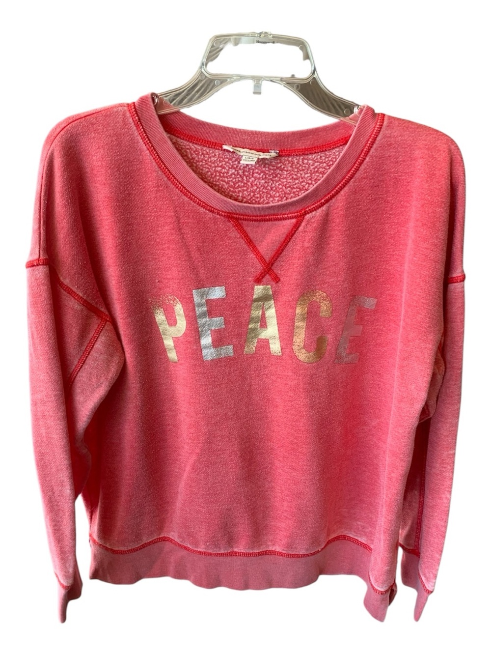 American Eagle Vintage Peace Graphic Distressed Sweatshirt - Pink -Size Large